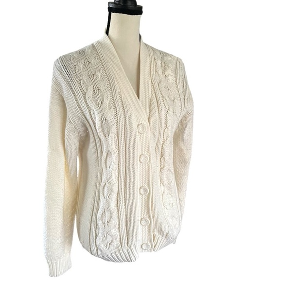 Hand. Loomed Covered Button Up Sweater Cardigan. Size L - Picture 2 of 5